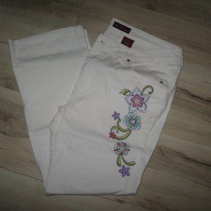 HI White Denim/Embroidered Jeans